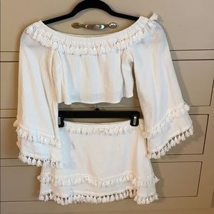 White fringe two piece set